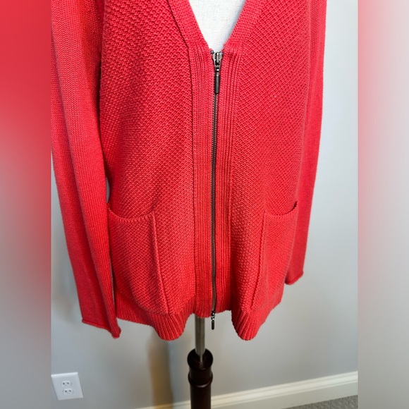 Sz S J Jill full zip front knit sweater red pockets long sleeve - Picture 3 of 8
